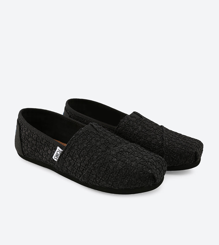 Toms Lace Glimmer Youth Classic Slip-Ons - Black