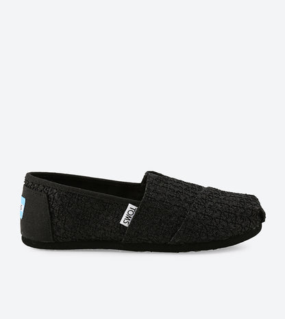 Toms Lace Glimmer Youth Classic Slip-Ons - Black