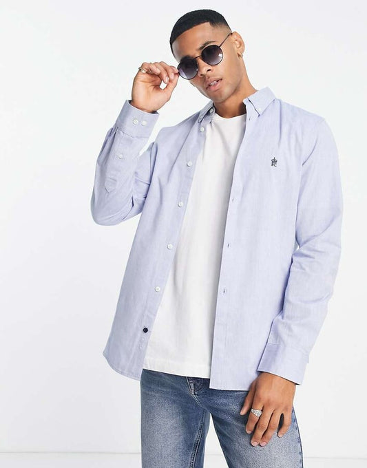 French Connection Men’s Oxford Long Sleeve Shirt Sky/Marine